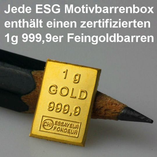 Jede ESG Ostergeschenkbarrenbox enthält einen 1g Feingoldbarren aus der Produktion von Valcambi