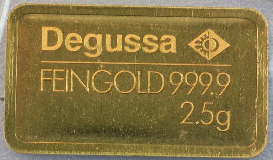 alter 2,5g Degussa Goldbarren