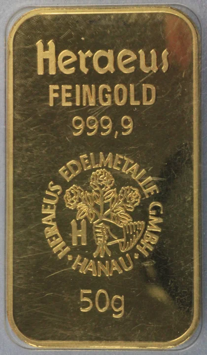 50g Goldbarren von Heraeus
