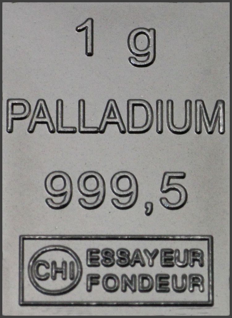 1g Palladiumbarren aus ESG Palladiumtafel 1g Palladiumbarren aus ESG Palladiumtafel
