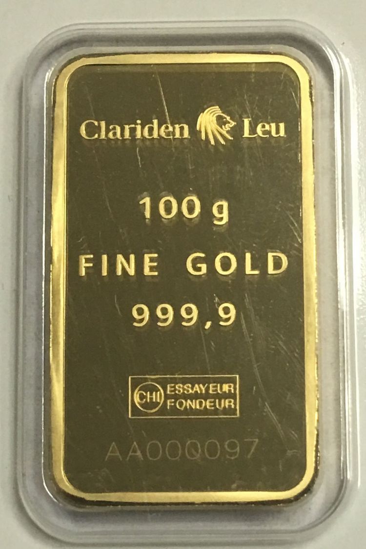 100g Clariden Leu Goldbarren