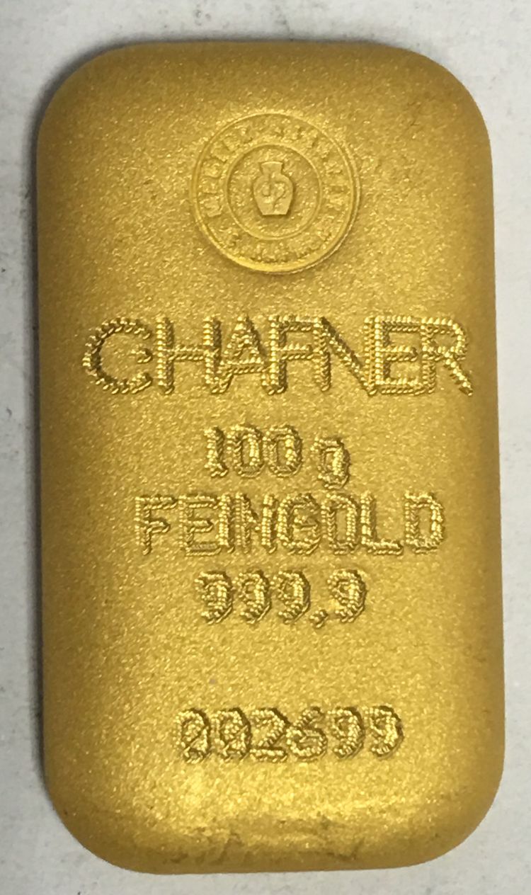 100g Goldbarren C Hafner gegossen 100g Goldbarren C Hafner gegossen