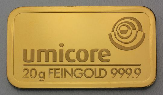 geprägter 20g Umicore Goldbarren