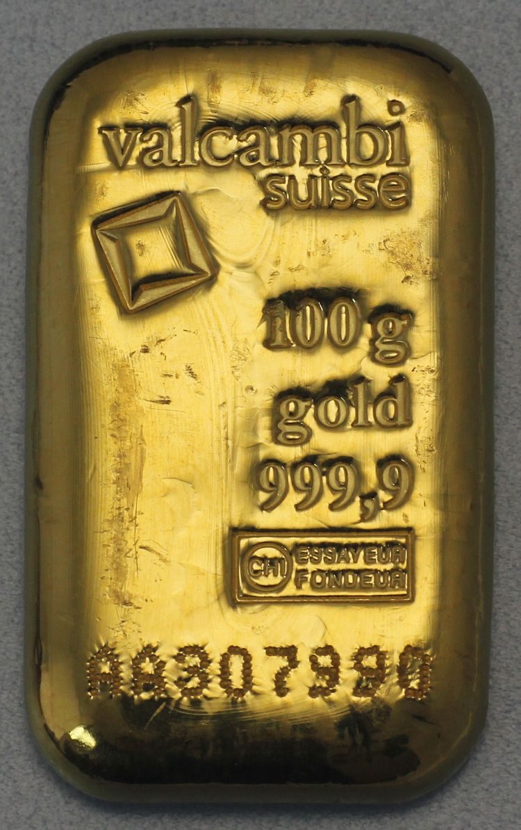 100g Goldbarren Valcambi mit neuem Logo
