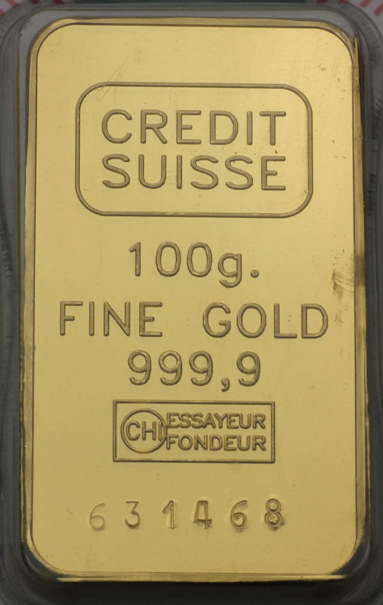 100g Cridit Suisse Goldbarren