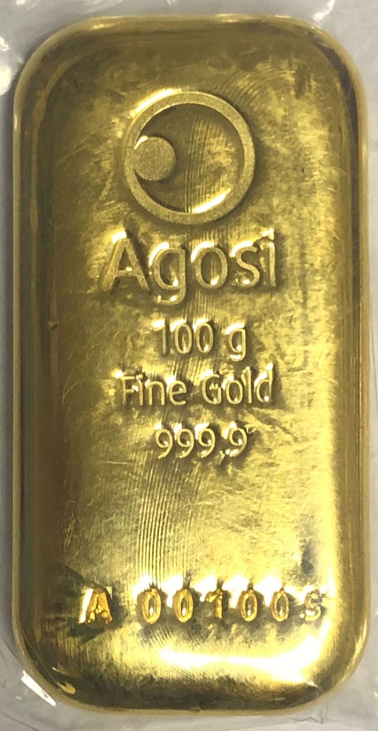 100g Goldbarren Agosi gegossen