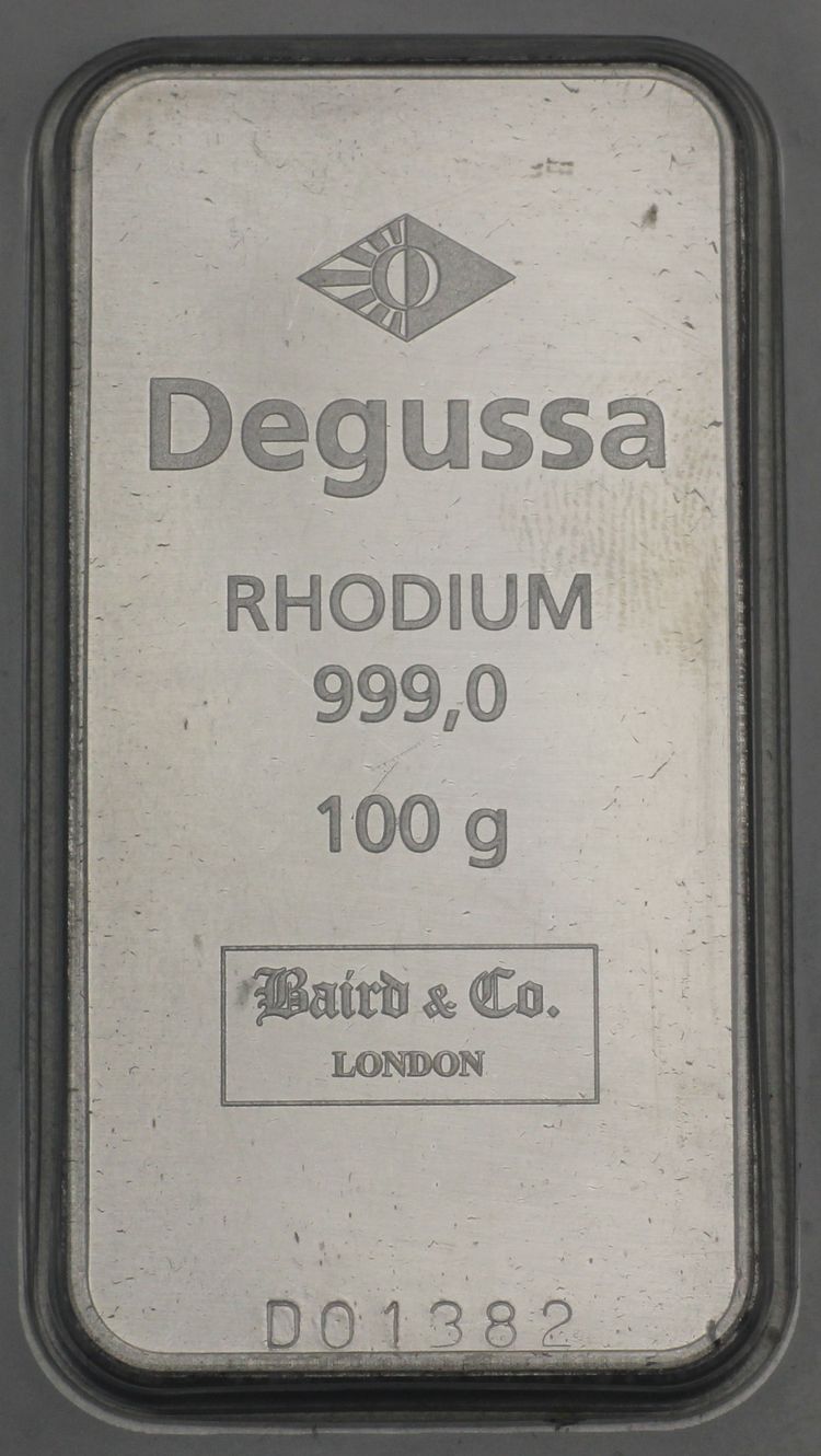 100g Rhodiumbarren Degussa mit Serien-Nr.