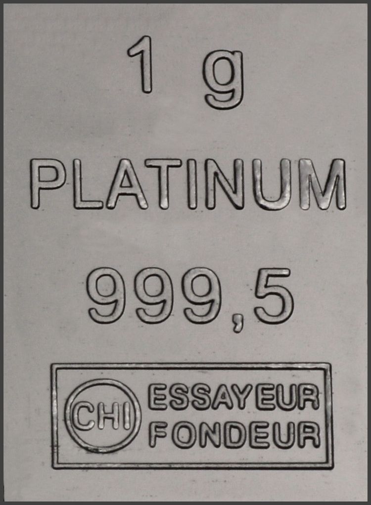1g Platinbarren aus ESG Platintafel CombiBar 1g Platinbarren aus ESG Platintafel CombiBar