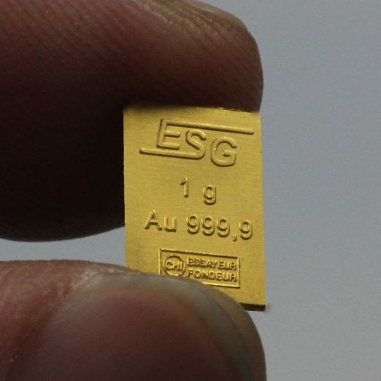 1g Goldbarren Bild eines alten 50g ESG CombiBars Prototypen Version