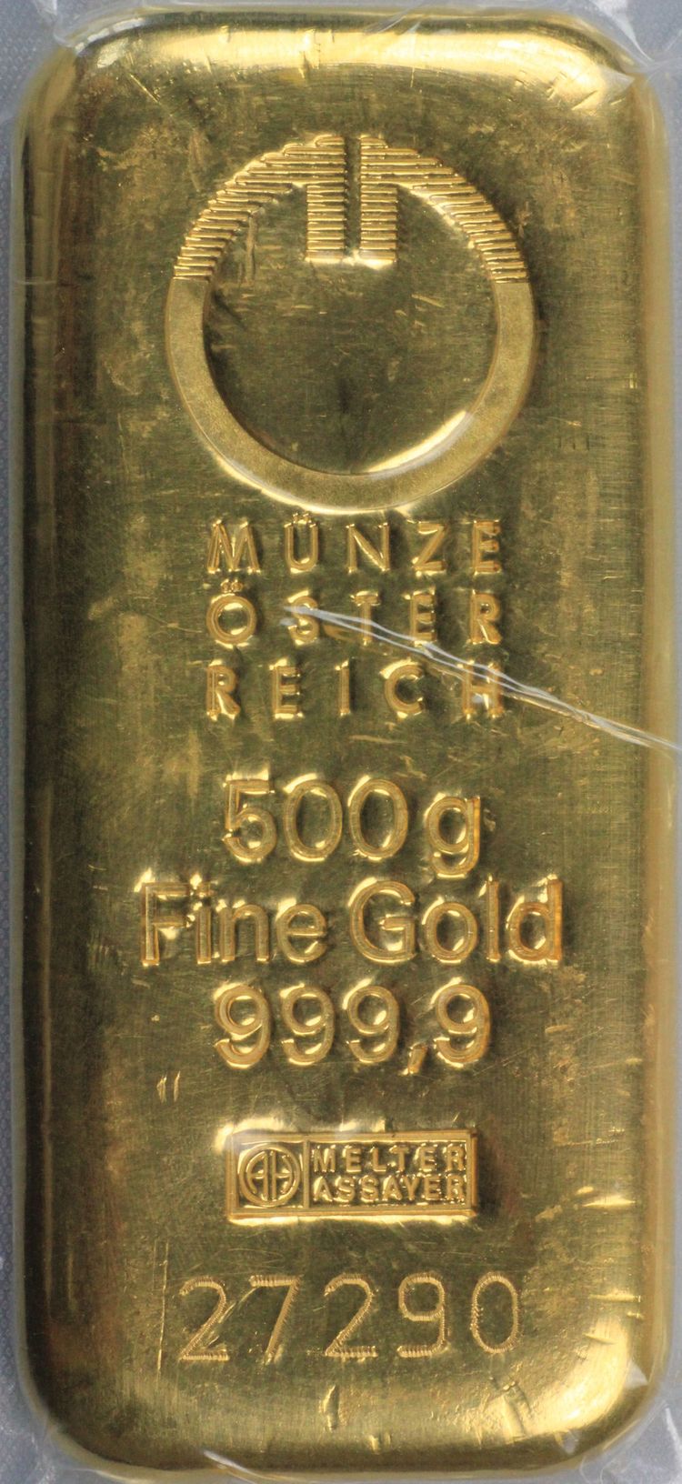 500g Goldbarren aus der Münze Österreich Prägung