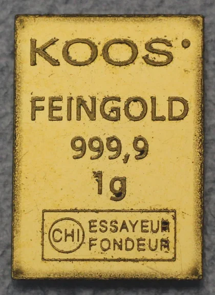 1g Goldbarren eines ComibBars mit KOOS Prägung