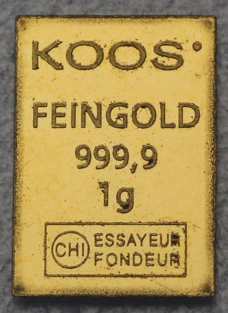 1g Goldbarren eines ComibBars mit KOOS Prägung