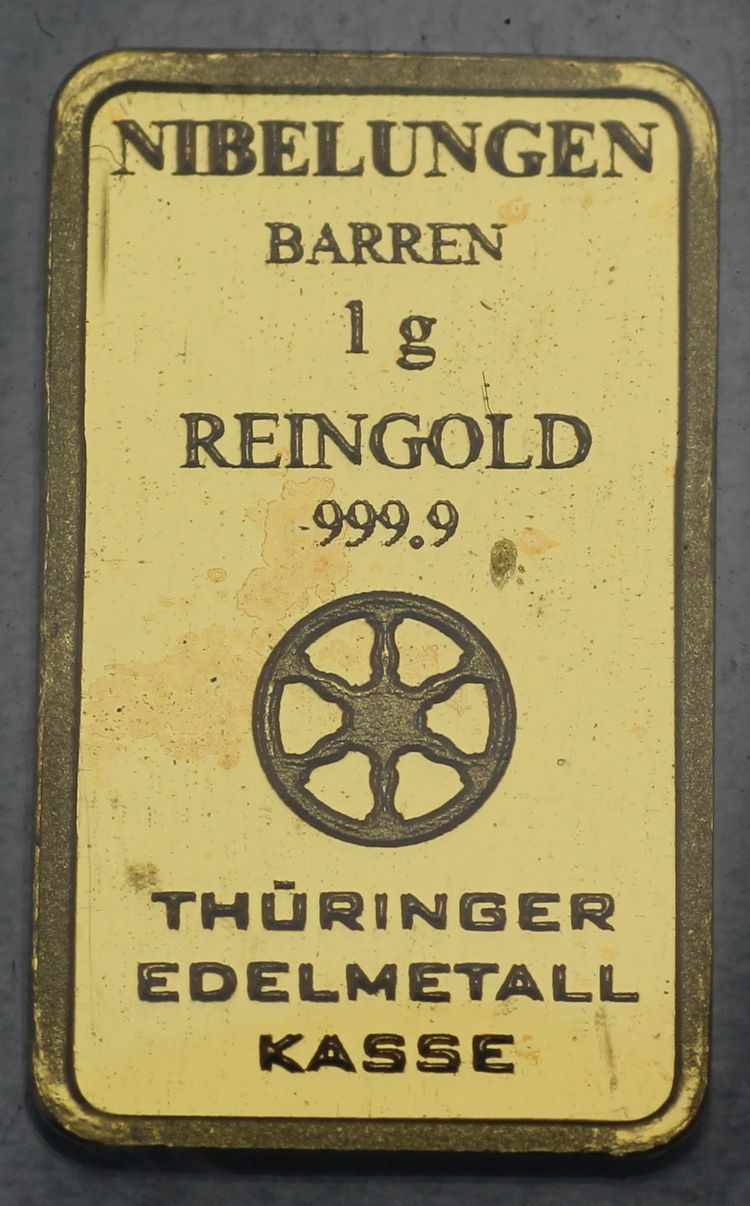 Nibelungen Barren 1g Gold Thüringer Edelmetall Kasse (Hergestellt in der Türkei)