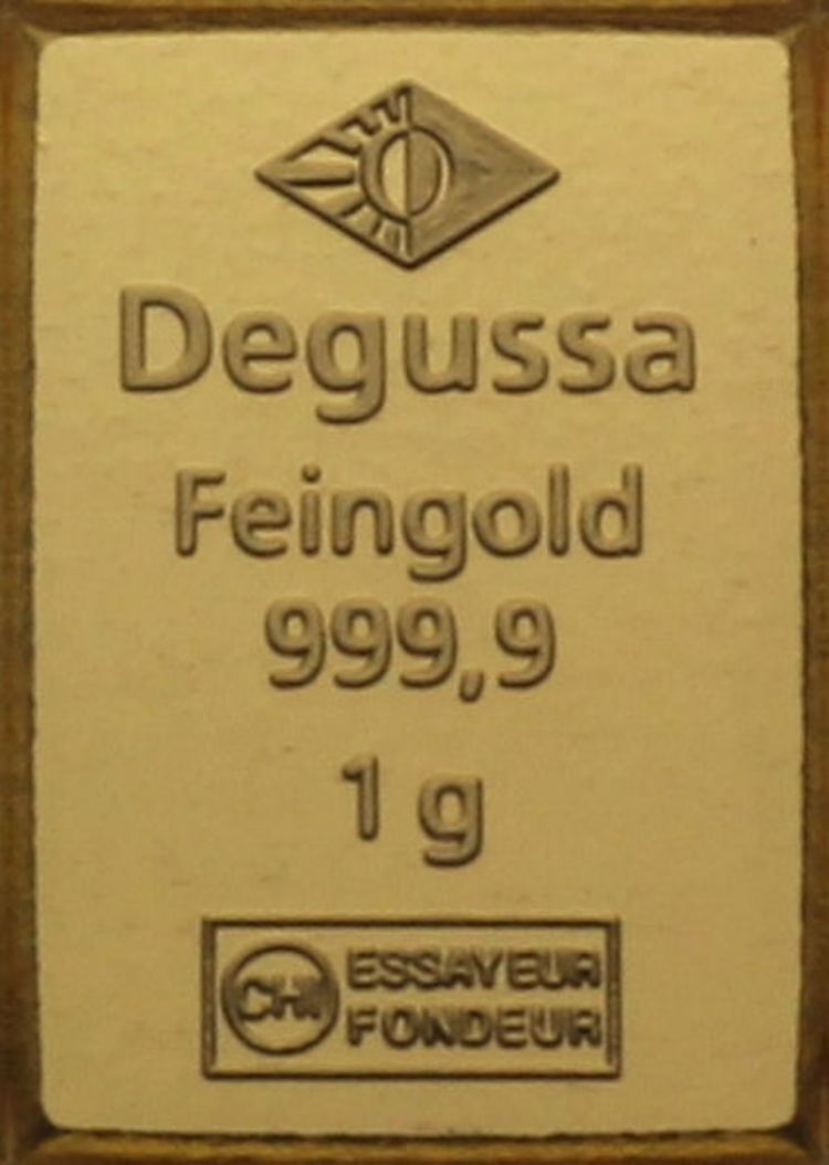 1g Goldbarren eines Degussa CombiBars 1g Goldbarren eines Degussa CombiBars