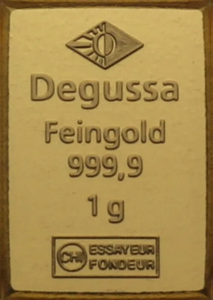 1g Goldbarren eines Degussa CombiBars