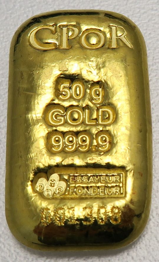 gegossener 50g Goldbarren CPOR