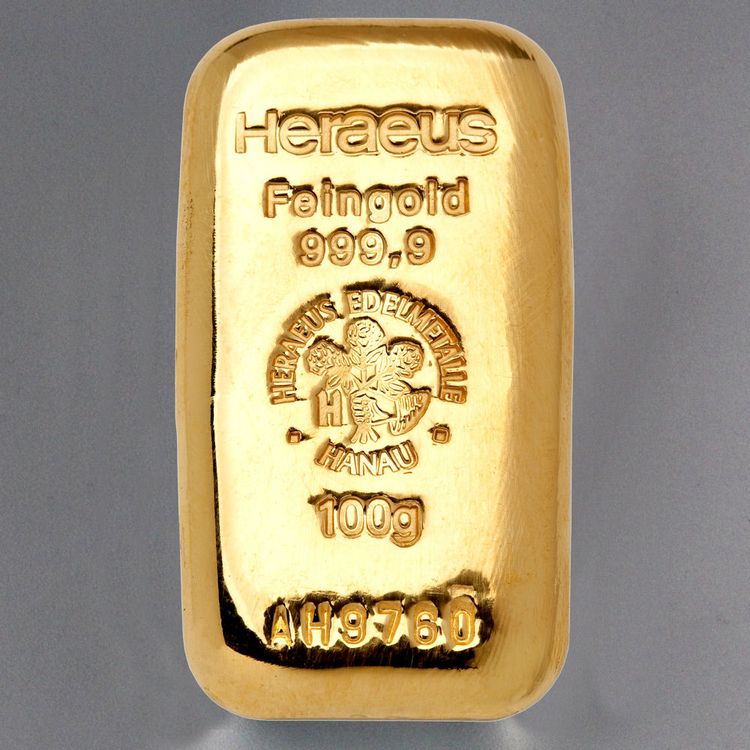 100g Goldbarren gegossen (Heraeus)