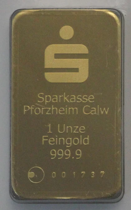 1oz Goldbarren Sparkasse Pforzheim Calw (Agosi)