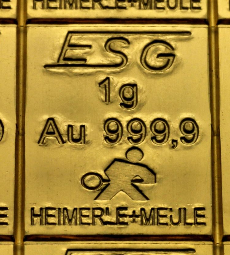 1g Goldbarren von ESG / Heimerle+Meule Goldtafel