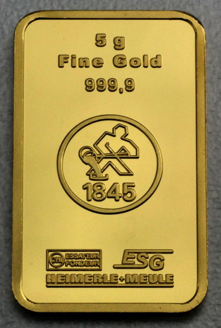 5g Goldbarren ESG - Heimerle+Meule - Valcambi 5g Goldbarren ESG - Heimerle+Meule - Valcambi