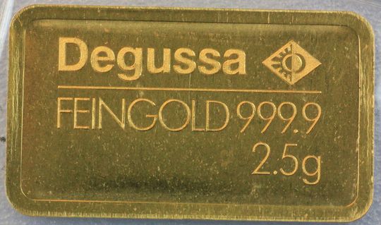 alter 2,5g Degussa Goldbarren