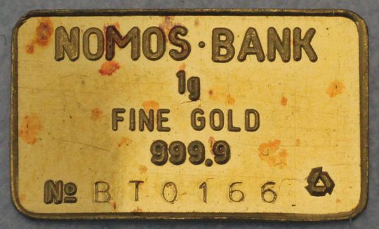 1g Nomos Bank Goldbarren