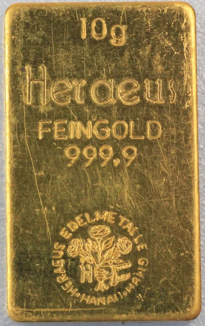 10g Gold Heraeus, alte Prägung