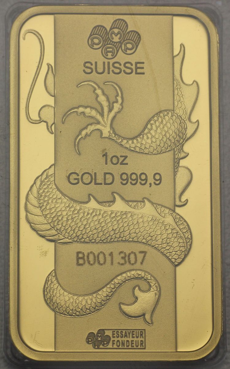 1oz Lunar Goldbarren PAMP 2012 Drache