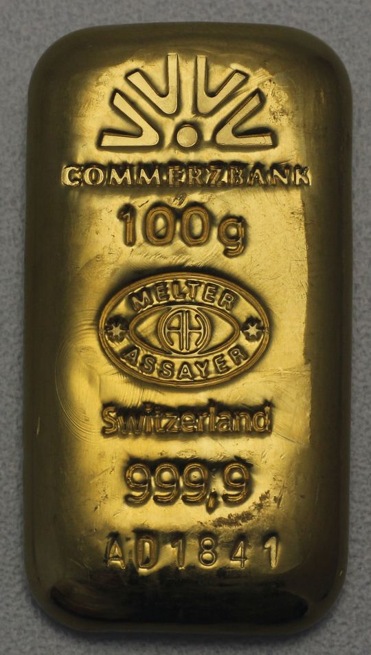 100g Commerzbank Goldbarren gegossen