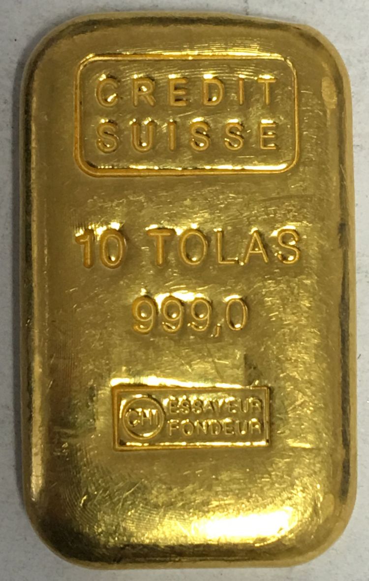 10 Tolas Goldbarren Credit Suisse