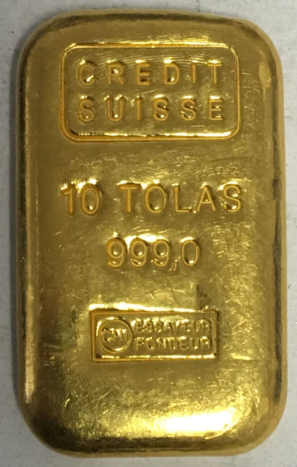 10 Tolas Goldbarren Credit Suisse