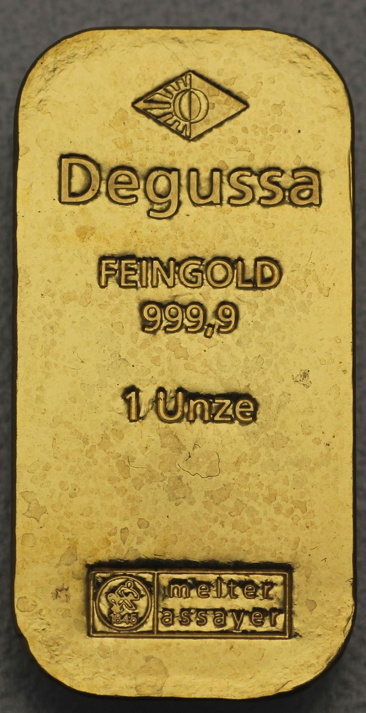 1oz Degussa Sargbarren von Heimerle+Meule
