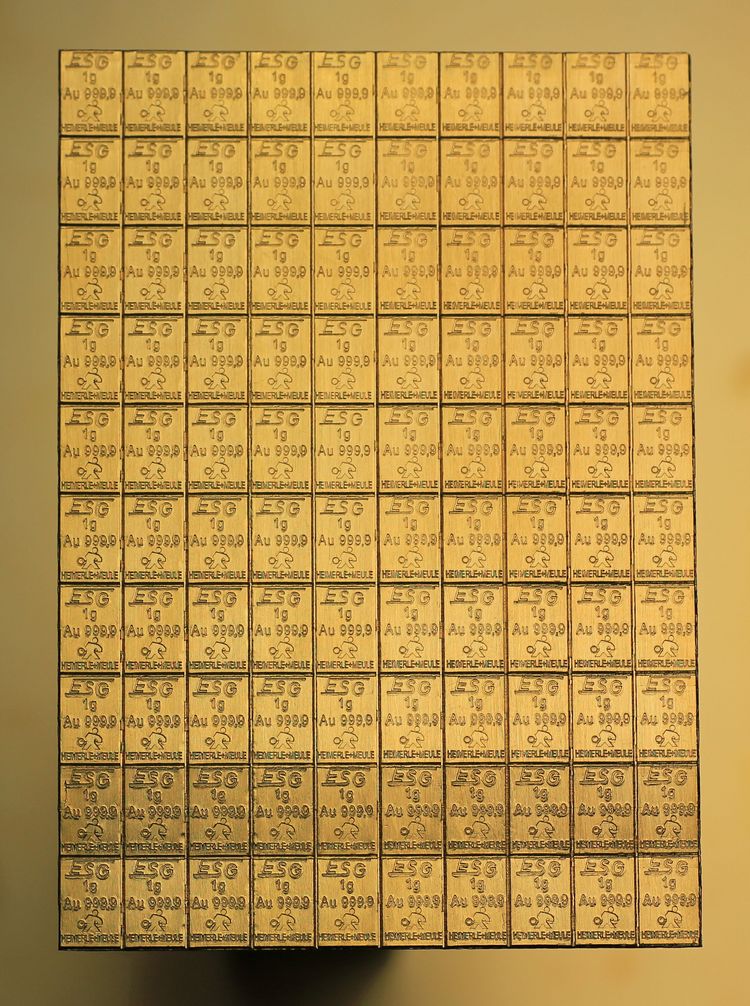 100x1g ESG / Heimerle+Meule Goldtafel Prototyp