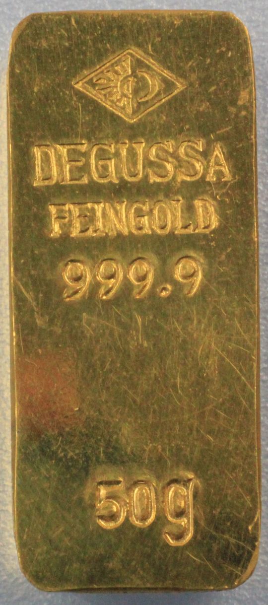 50g Feingold von Degussa, alte Prägung