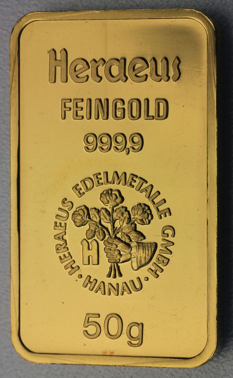 50g Goldbarren von Heraeus 50g Goldbarren von Heraeus