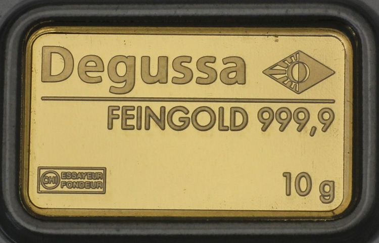 10g Goldbarren Valcambi mit Degussa Logo 10g Goldbarren Valcambi mit Degussa Logo