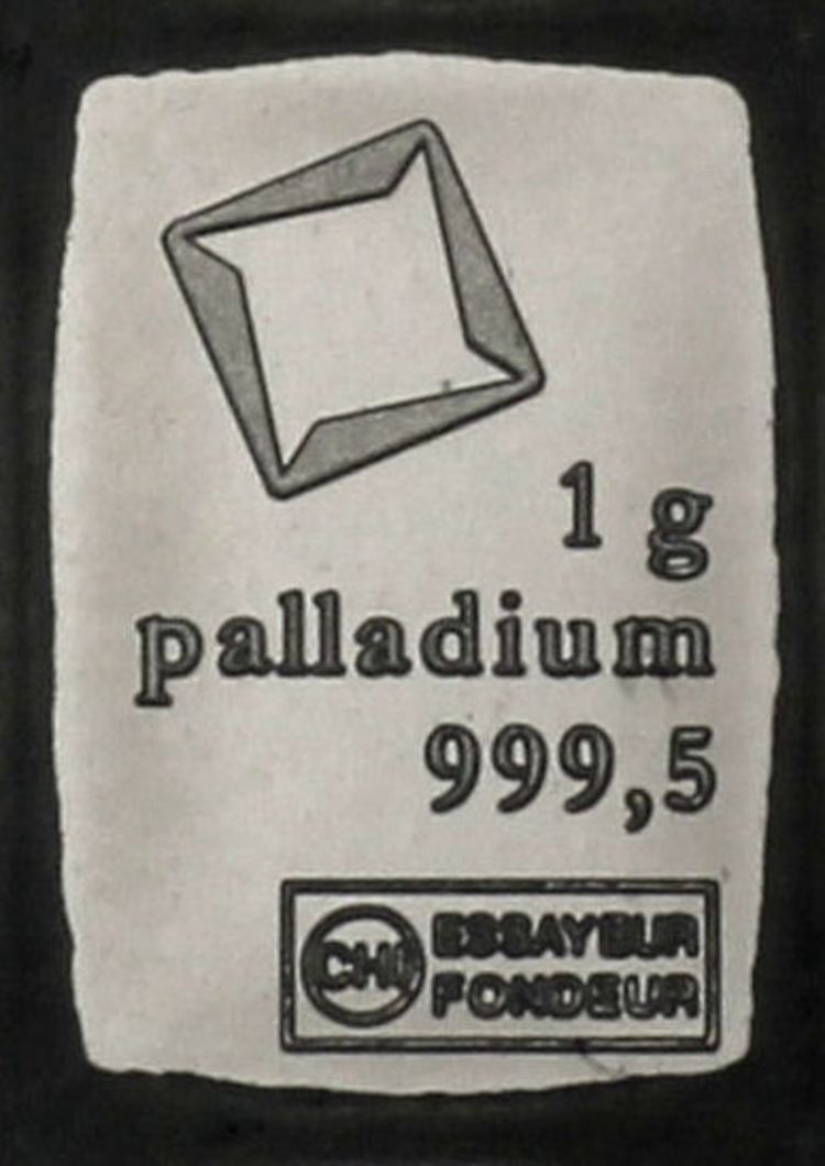 1g Palladiumbarren aus Valcambi Palladiumtafel