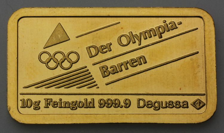 alter 10g Olympia Goldbarren von Degussa
