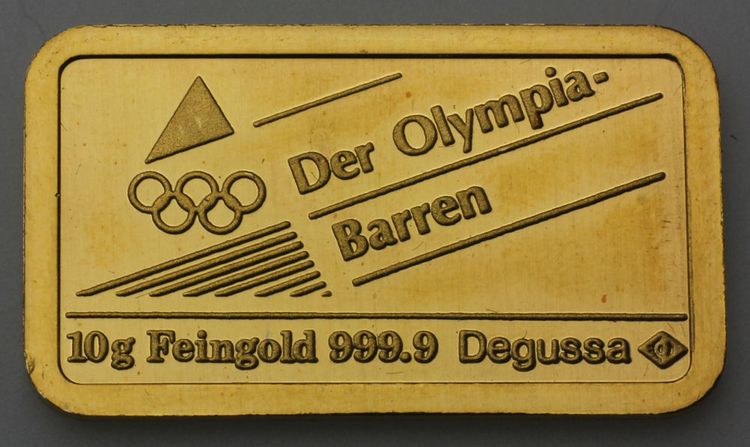 alter 10g Olympia Goldbarren von Degussa