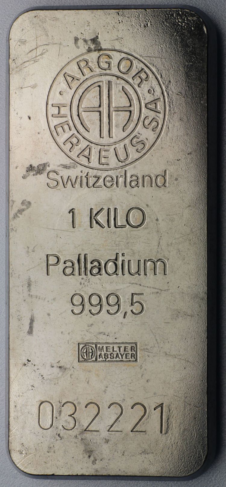 1kg Palladiumbarren Argor-Heraeus mit Seriennummer