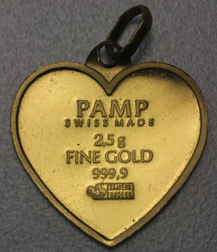 Herz Goldbarren Anhänger PAMP 2,5g Herz Goldbarren Anhänger PAMP 2,5g