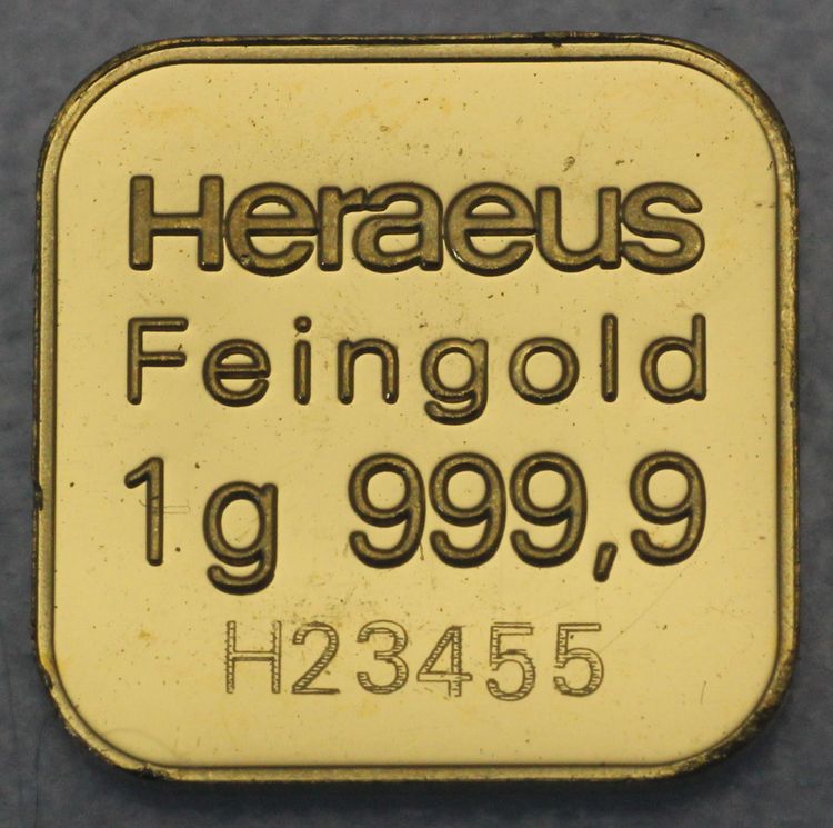 1g Goldbarren einer Heraeus Multicard 1g Goldbarren einer Heraeus Multicard / Multidisc