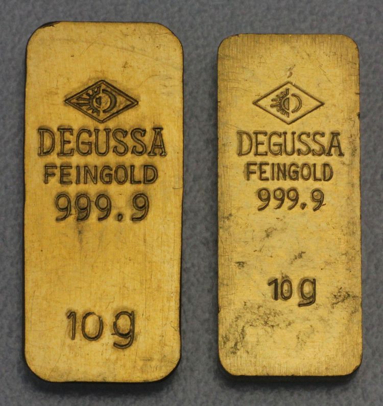 10g Feingoldbarren von Degussa, alte Prägung 10g Feingoldbarren von Degussa, alte Prägung