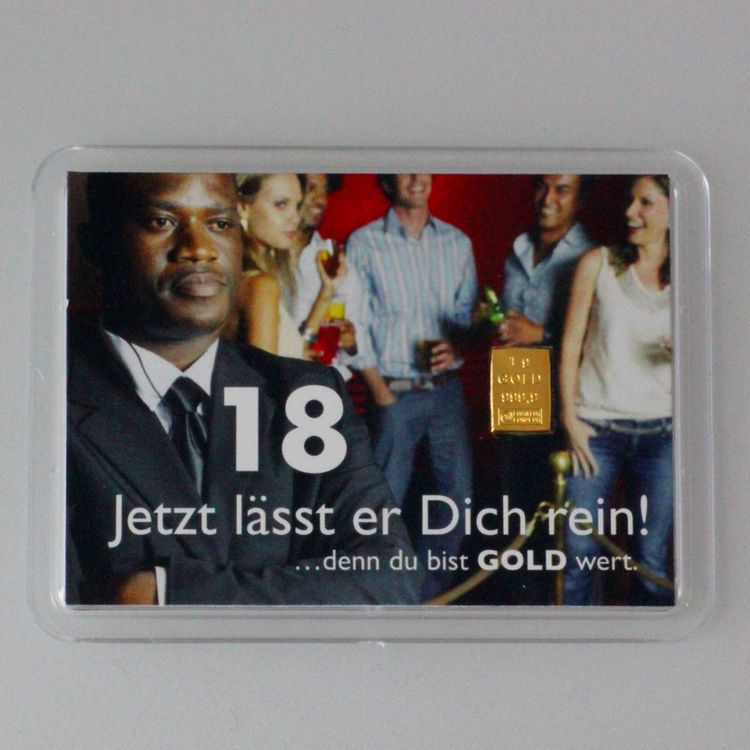 Goldgeschenk zum Geburtstag ESG Motivbox "zum 18 Geburtstag" mit 1g Feingoldbarren und Zertifikat Goldgeschenk zum Geburtstag ESG Motivbox "zum 18 Geburtstag" mit 1g Feingoldbarren und Zertifikat