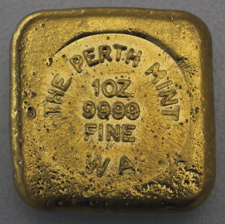 1oz Perth Mint Quadratbarren Gold Unterseite 1oz Perth Mint Quadratbarren Gold Unterseite