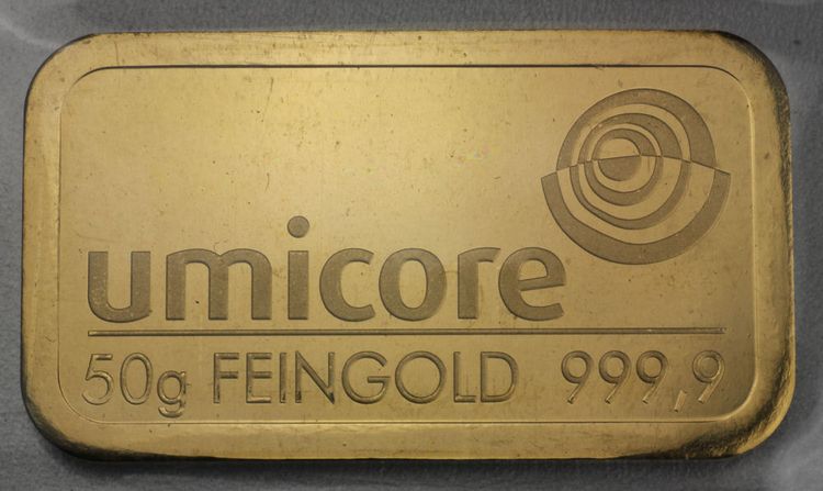 50g Umicore Goldbarren