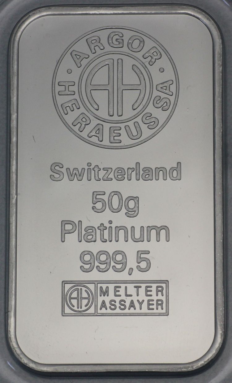 50g Platinbarren Argor-Heraeus 50g Platinbarren Argor-Heraeus