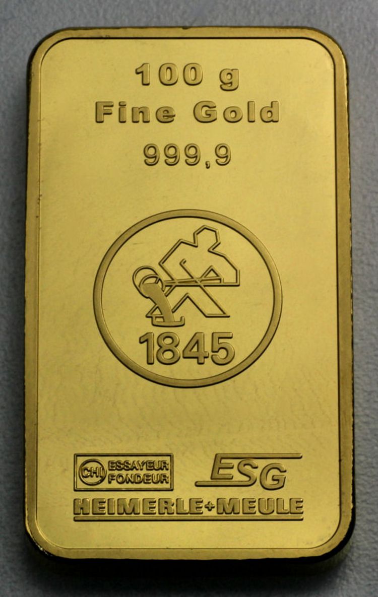 100g Goldbarren ESG - Heimerle+Meule - Valcambi