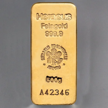 500g Goldbarren Heraeus