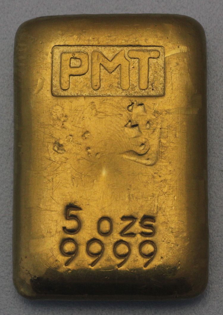 Alter 5oz Goldbarren PMT